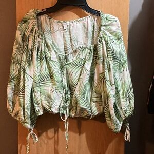 Sigrid Olsen Palm Leaf Blouse in Green and White